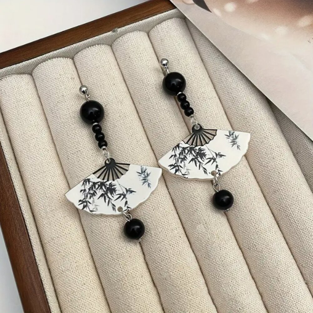 🍏50% OFF/3+...Pretty Dangle Fan and Beads Earrings